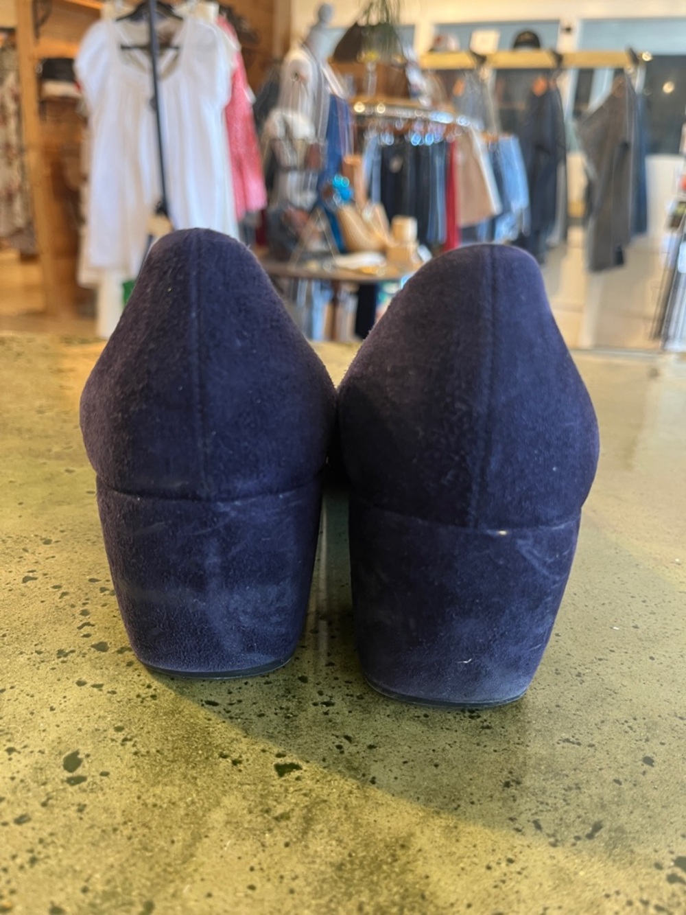 Prada Navy Suede Heels with Gold Buckle Accent - Picture 5 of 6